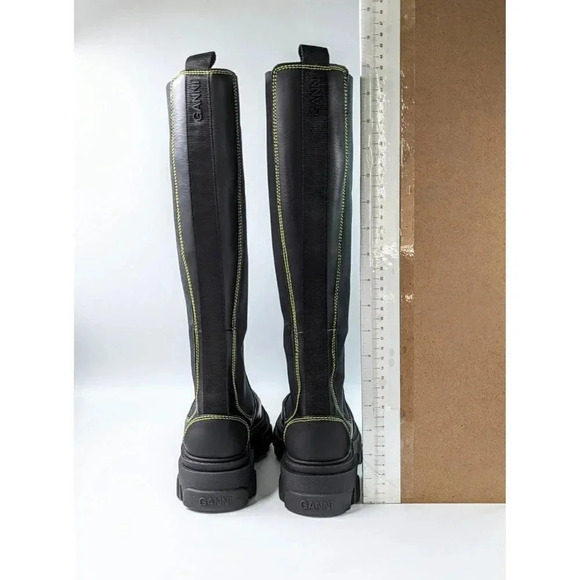 Ganni Women's Black Leather Knee High Chelsea Boots Size 35 EU (MSRP $595) - Picture 8 of 12
